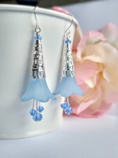 Blue Flower Dangle Earrings, Floral Jewelry, Artisan Handmade