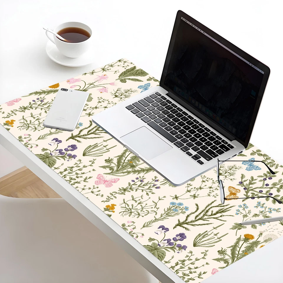 Pink Floral Mouse Pad Plant Leaf Beige Mouse Pad for Keyboard and Desk Mat - Image 3 of 4