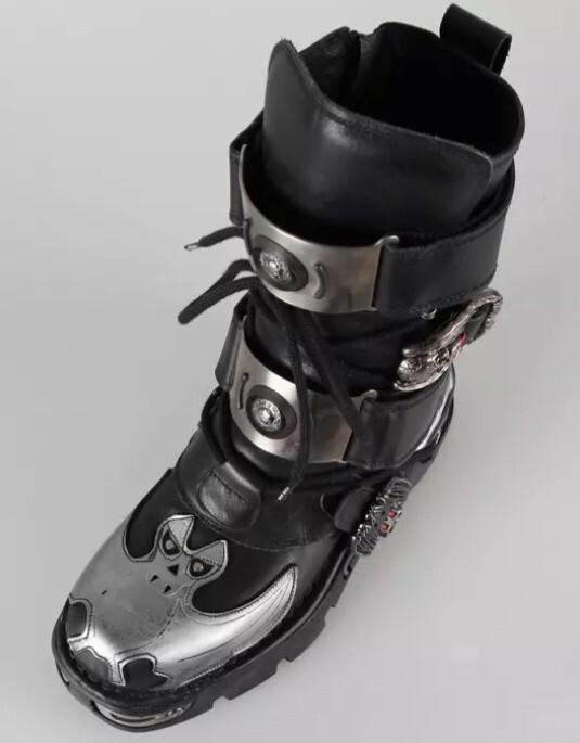 NEW ROCK　ニューロック　ミドルブーツ　M-195-S2　スカル NEWROCK M.195 S2 Silver Punk Gothic Biker Skull Boots Womans