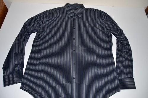 NAVY BLUE STRIPED DRESS SHIRT MENS SIZE 