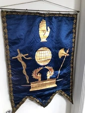 Fraternal Odd Fellows Banner silk wall hanging Gold paint blue - Incredible IOOF