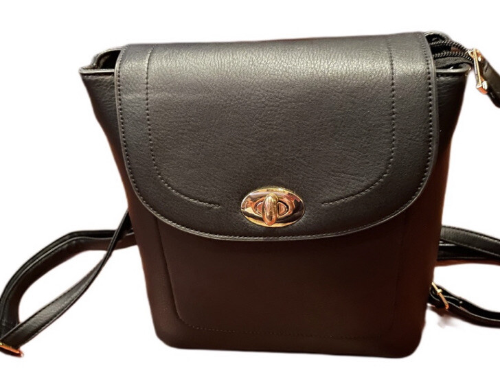 Deluxity Los Angelas Black Leather Backpack with Front Twist  display picture 3