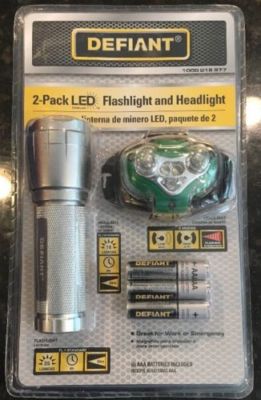 Defiant 2-Pack LED Flashlight and Headlight 35 Lumen W/ Batteries