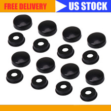 8x Black Smooth License Plate Frame Screw Caps Bolt Covers - Car Truck Cycle