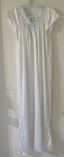 Vtg Vanity Fair Long White Nightgown Womens sz S Shell Accents Blue Trim Beach