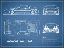 Poster - Ferrari 288 GTO Blueprint, Retro Modern Patent, 3 Sizes