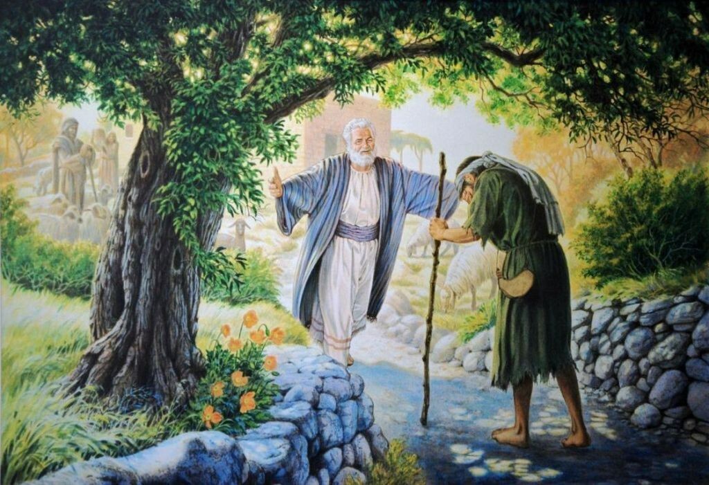 THE PRODIGAL SON RETURNS for a hug from his father 8