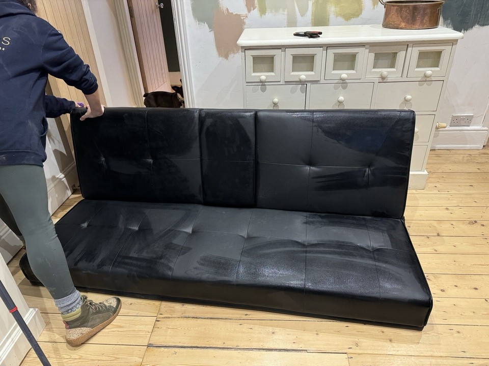 Brand new Faux Leather Sofa Bed with chrome legs (can’t fit down my