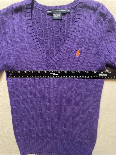 Polo Ralph Lauren Sport Sweater Women's Small Purple Cable Knit V-Neck Vintage - Picture 5 of 8