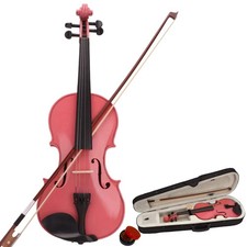JLBVI 4/4 Full Size Natural Acoustic Violin with Case, Bow, and Full, Pink