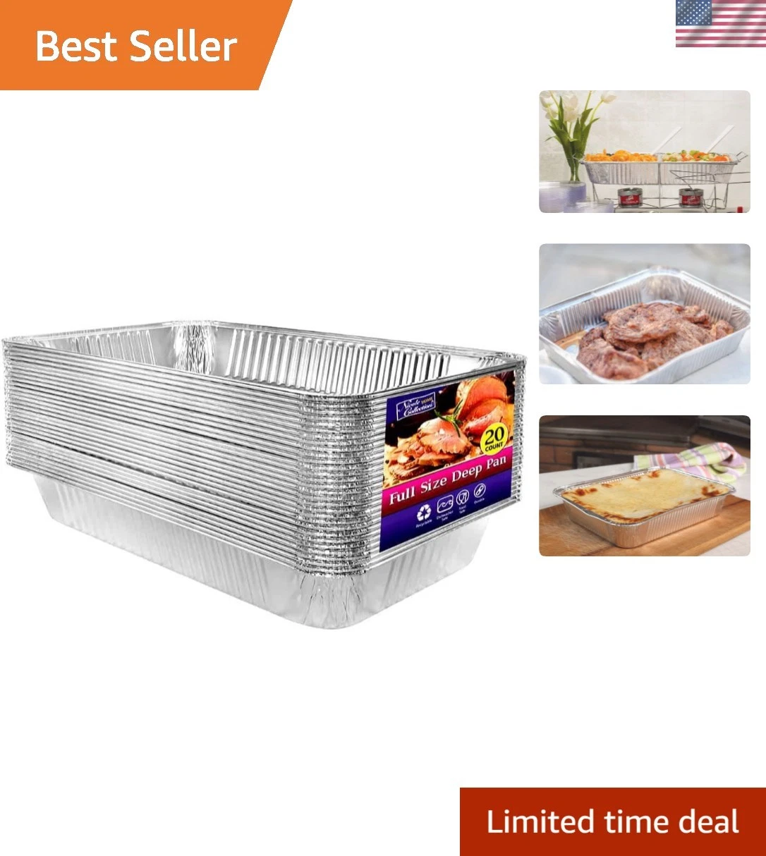 Aluminum Deep Foil Pans Full Size, Large Disposable Roasting & Baking Pan, 21...