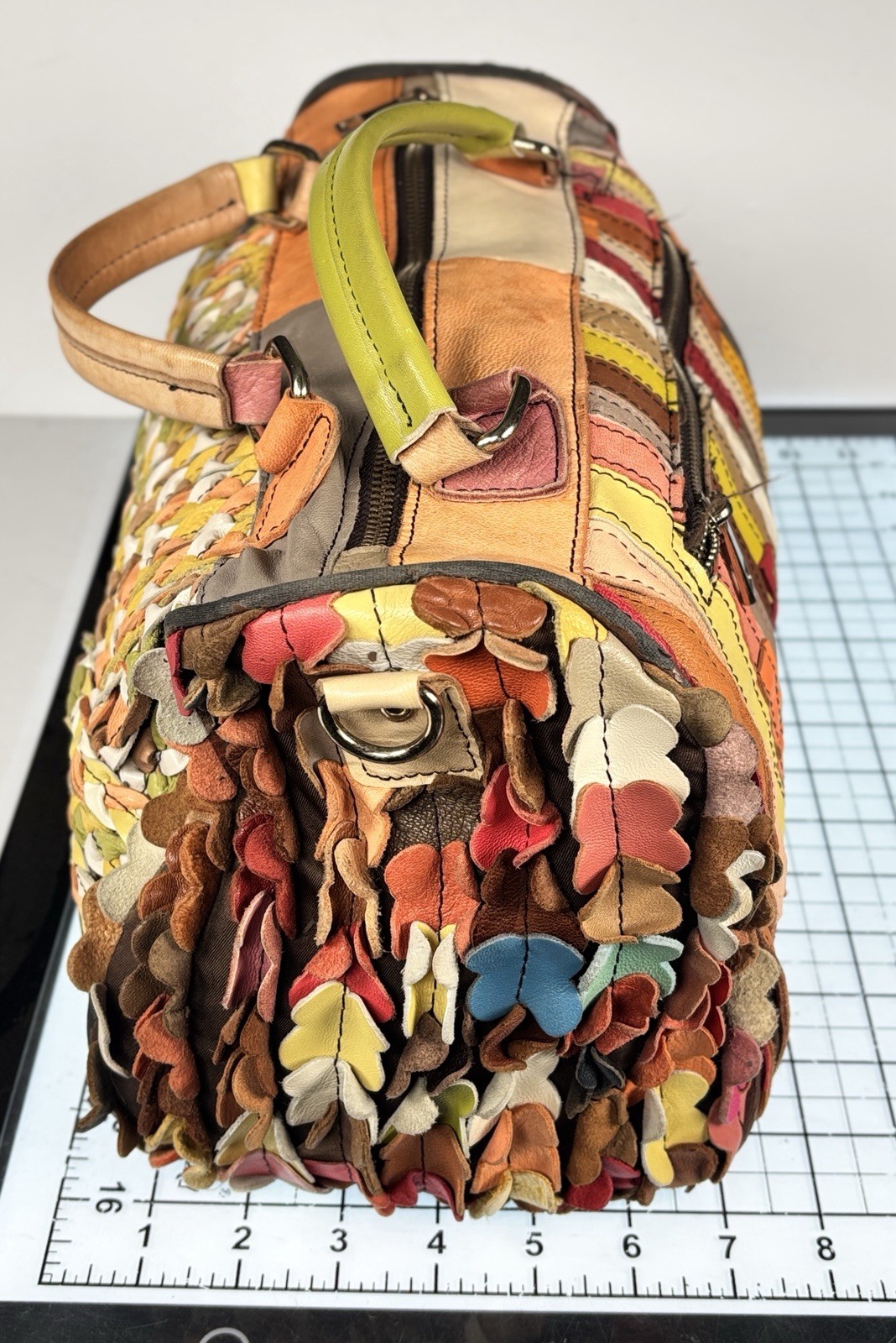 Multicolored Leather Patchwork And Woven Dual Han… - image 3
