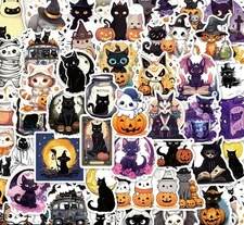 50 Cute Halloween Stickers of Cats for Laptop/Water Bottle/Phone Case/iPad