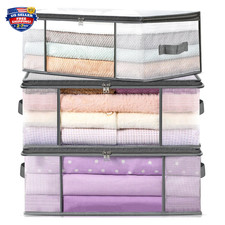 3 Pack Clothes Storage Bags Plastic Foldable Bin Closet Organizer for Bedding