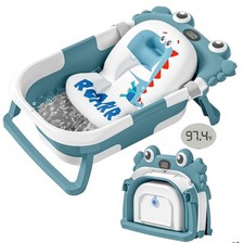 Collapsible Baby Bathtub with Thermometer  Cushion Portable for 0-36 Months