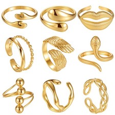9PCS Gold Rings Set for Women - 18K Gold Plated Adjustable Stackable Knuckle Rin
