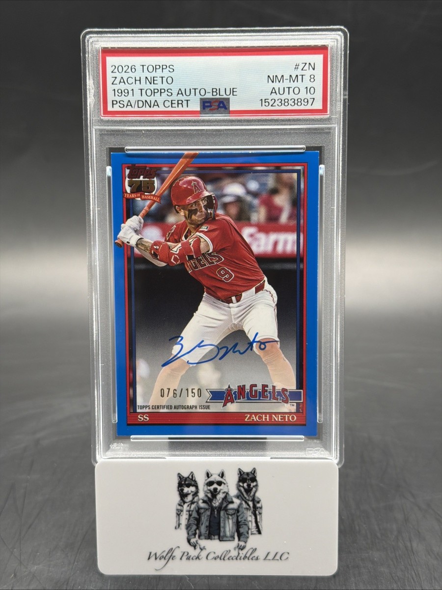 Zach Neto [Blue] #91A-ZN 2026 Topps 1991 Autograph PSA NM-Mt 8