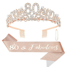 80th Birthday Decorations for Women- Birthday Crown and Sash Glitter Kit Gifts f