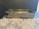 VINTAGE Pyrex GLASS RECTANGULAR CASSEROLE WITH SILVER METAL TRIVET