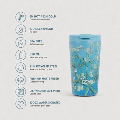 IZY Van Gogh Mandelblüten Thermobecher 350 ml Edelstahl Isolierbecher