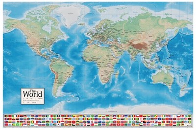 World Map Country Flags Art Print Poster 18x12