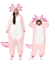 Kids Axolotl Costume Pajama - Pink Hooded Jumpsuit for Halloween Dress-Up
