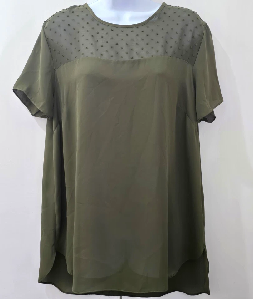 New Look Women’s Blouse Green Solid Chiffon Sheer Lightweight Cap Sleeve Size 16 - Image 1 of 1