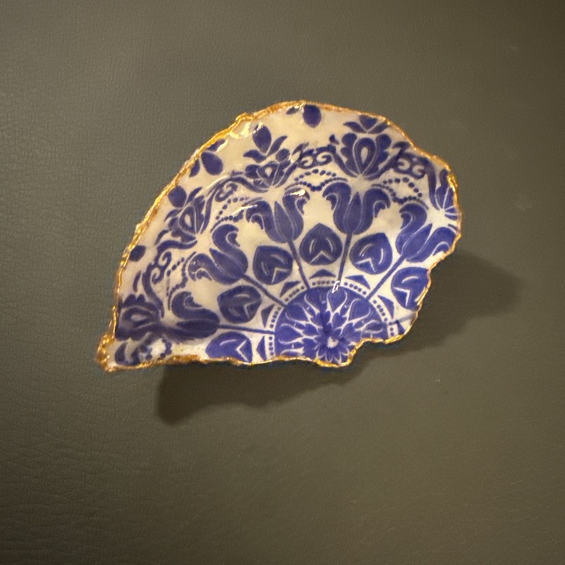 Decorative Chinoiserie Oyster Shell Dish, Hand Decorated