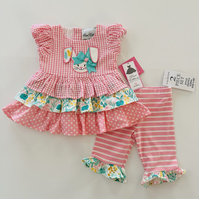 Rare Editions 3-6 Months Baby Girl Easter Bunny Pink Ruffle Outfit