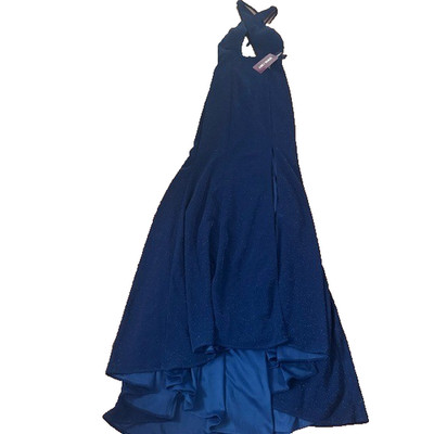 Abby Paris Women s Blue Glitter Halter Sparkle Gown Dress S/2 Prom Party Formal
