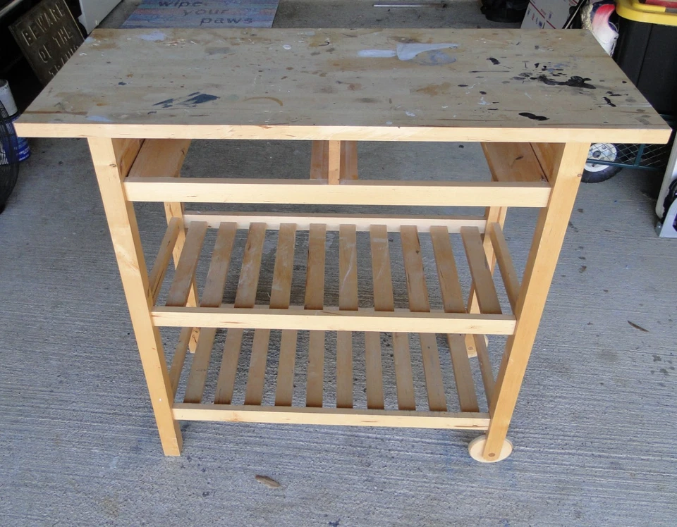 Carro de barras o carro de herramientas de madera maciza con ruedas hecho a mano 35H 39,5 largo 17 ancho Foto 3 de 4