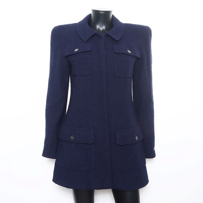 Giacca CHANEL 97A COCO bottoni anni 1997 allestimento tweed blu navy WS10467
