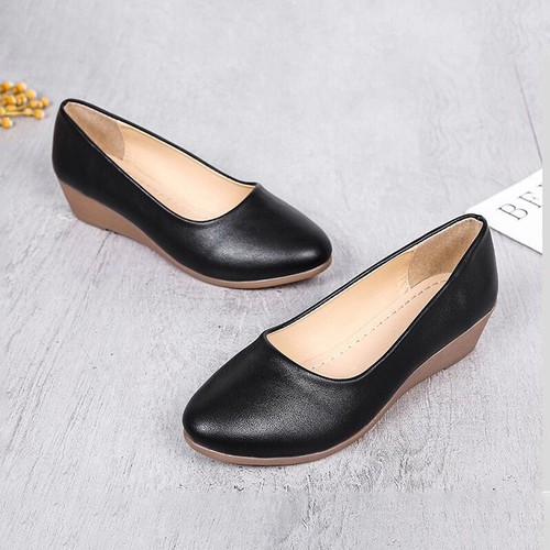 Ladies Pumps Shoes Round Toe Wedges Womens Non-Slip Slip On Casual Shoe Walking - Picture 20 of 47