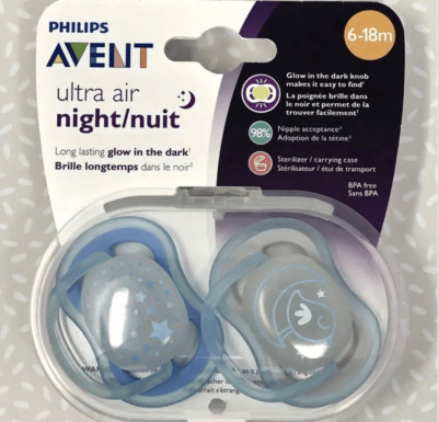 Philips Avent Orthodontic Pacifiers Ultra Air Night 6-18m Blue Glow In The Dark