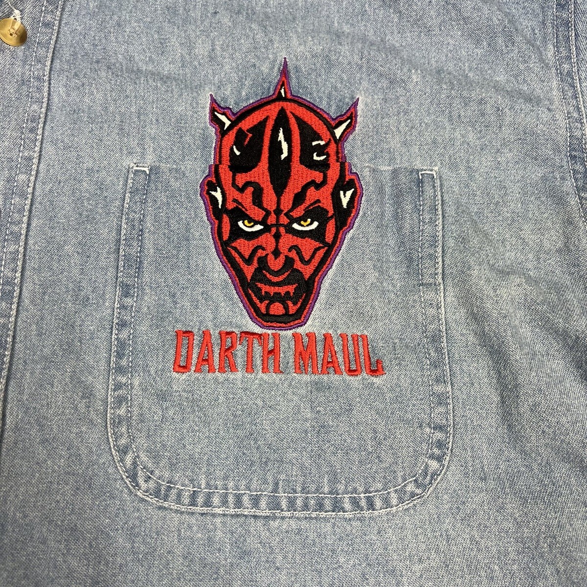 Vintage 90s Lee Sport Darth Maul Denim Jean Button Up Shirt Mens