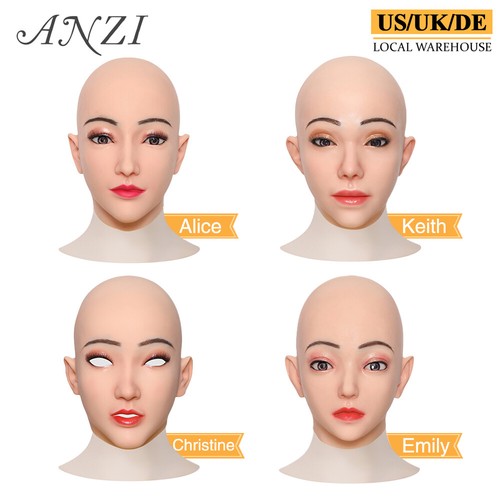 Anzi Realistic Silicone Caucasian Female Head Mask Collar Crossdresser For DQ - Picture 2 of 20