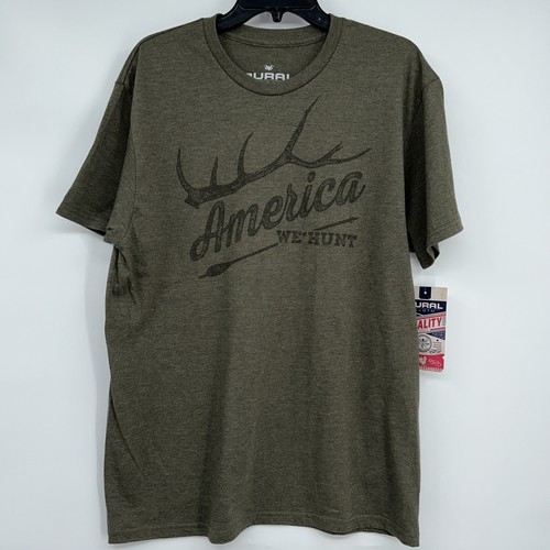 Neu mit Etikett ländliches Stoff-T-Shirt Herren Größe Large militärgrün Amerika wir jagen - Bild 1 von 8