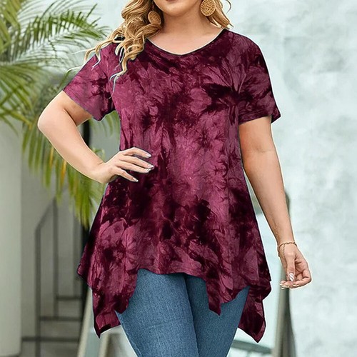 Plus Size Women Tie Dye Tunic Tops Ladies Oversized Short Sleeve T Shirt Blouse - Picture 8 of 18