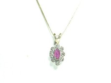 *VINTAGE* 14k Yellow Gold Marquise Ruby Pendant w/ 8 Diamond Halo w/18" 14kChain