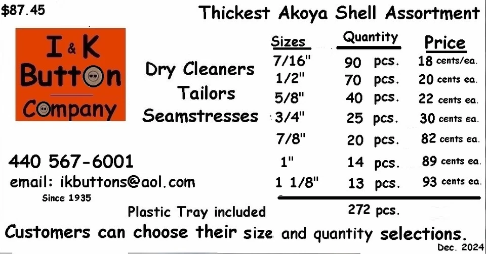 Tintorerías y Costureras - Botones Akoya Shell - Tamaños surtidos en bandeja Foto 3 de 4