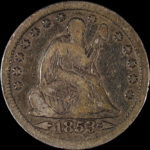 Moneda de plata tipo 3 flechas y rayos libertad sentada 1853 tonificada - Imagen 2 de 3