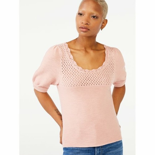 Puff Sleeve Crochet Sweater Size 