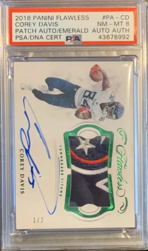 2018 Panini Flawless Corey Davis Rookie Patch Emerald Auto /2 Titans PSA 8 Bills