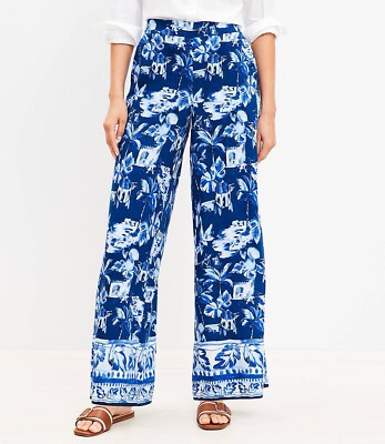 Ann Taylor LOFT Wide Leg Pants Weekend Linen/Viscos Blue Sapphire Petite Size XL
