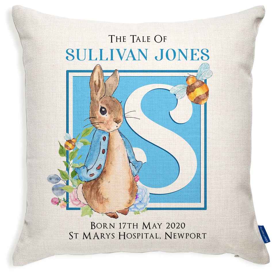 Personalised Christening Rabbit Cushion New Baby Pillow Cover Baby Shower Gift