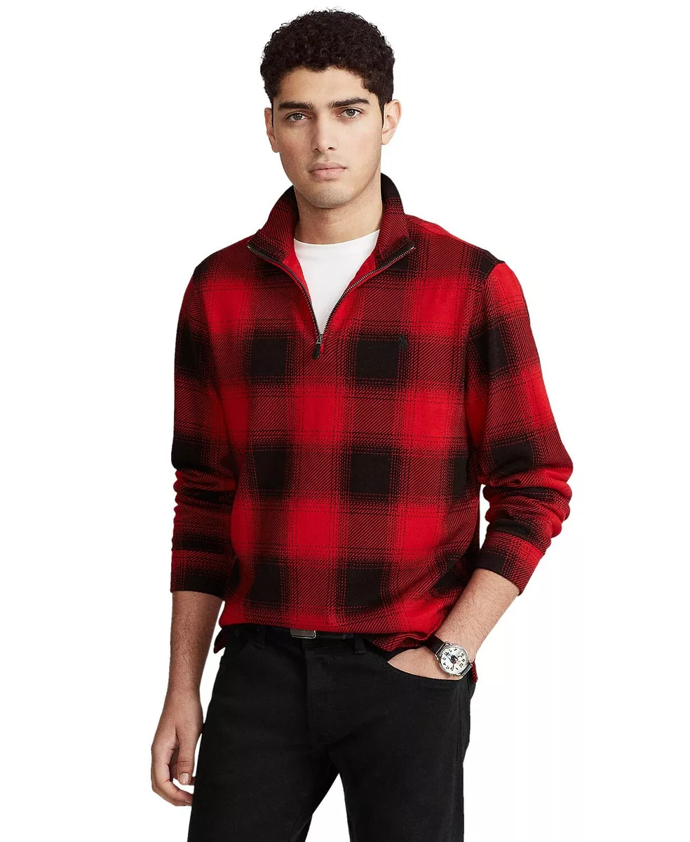 Polo Ralph Lauren Men Red Black Buffalo Plaids Quarter Zip Mock