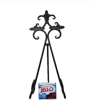 LARGE Easel Wrought Iron Hook & Leaf Black Hand Forged Platter Art Display 18"H