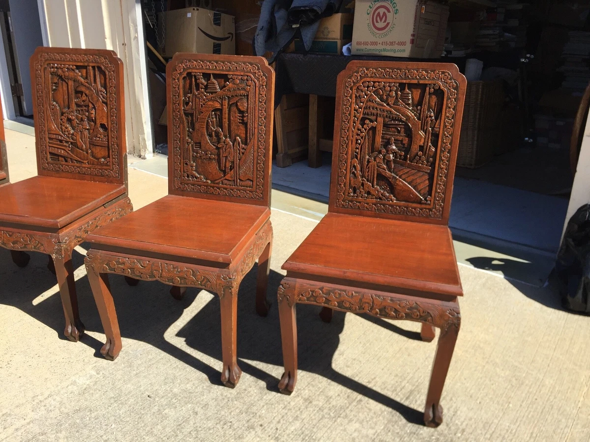 Antique Highly Carved Asian Dining Chairs set of 6 eBay
