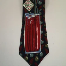 Tabasco Bloody Mary Hot Sauce Olives Hot Peppers Silk 57L x 3.75W.   (Tie2)
