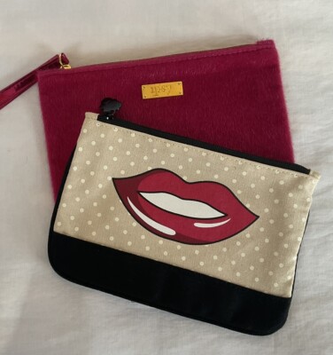 Ipsy Bags Cosmetic Glam Bags Beauty Makeup Bags Lot Of 2 Magenta Wristlet & Lips